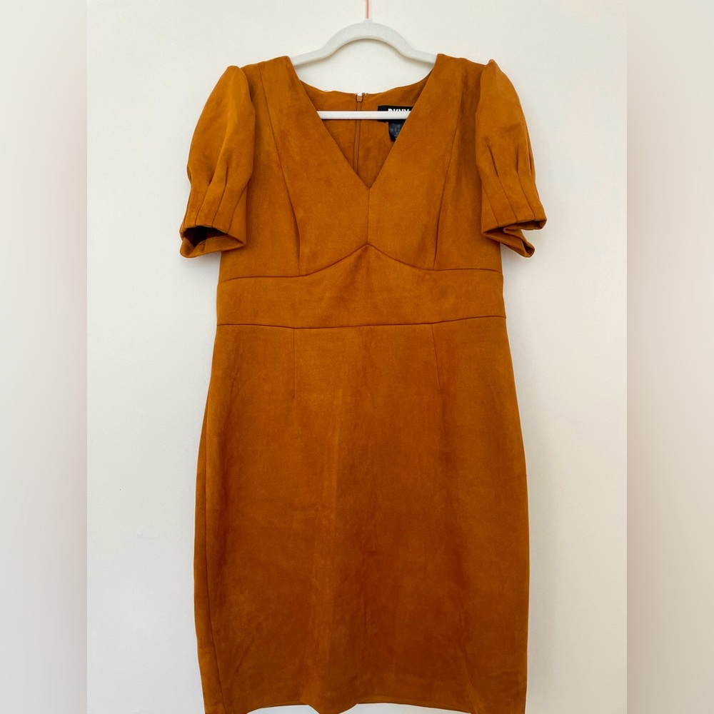 DKNY Brown Suede Dress with Tulip Sleeve
